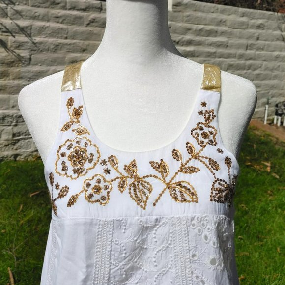 NWT Anthropologie Leifnotes Eyelet Embroidered Hand Beaded Assymetric Dress. 2 - Picture 5 of 11